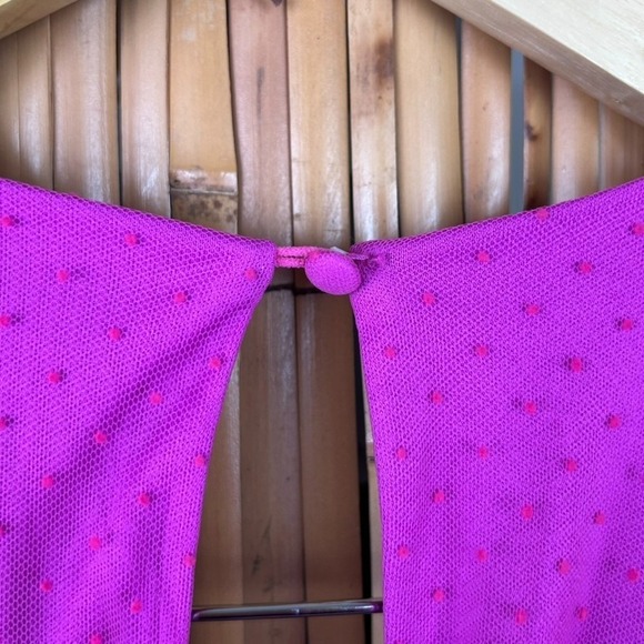 LULUS Dramatic Poise Hot Pink Dot Tulle Puff Sleeve Tiered Mini Dress XXS - Picture 16 of 16